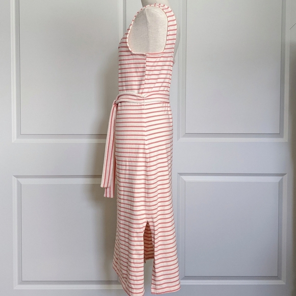 Rails Dress Midi Tie Waist Sleeveless 100% Cotton Knit Ivory Peony Stripe L NWT - Picture 7 of 11
